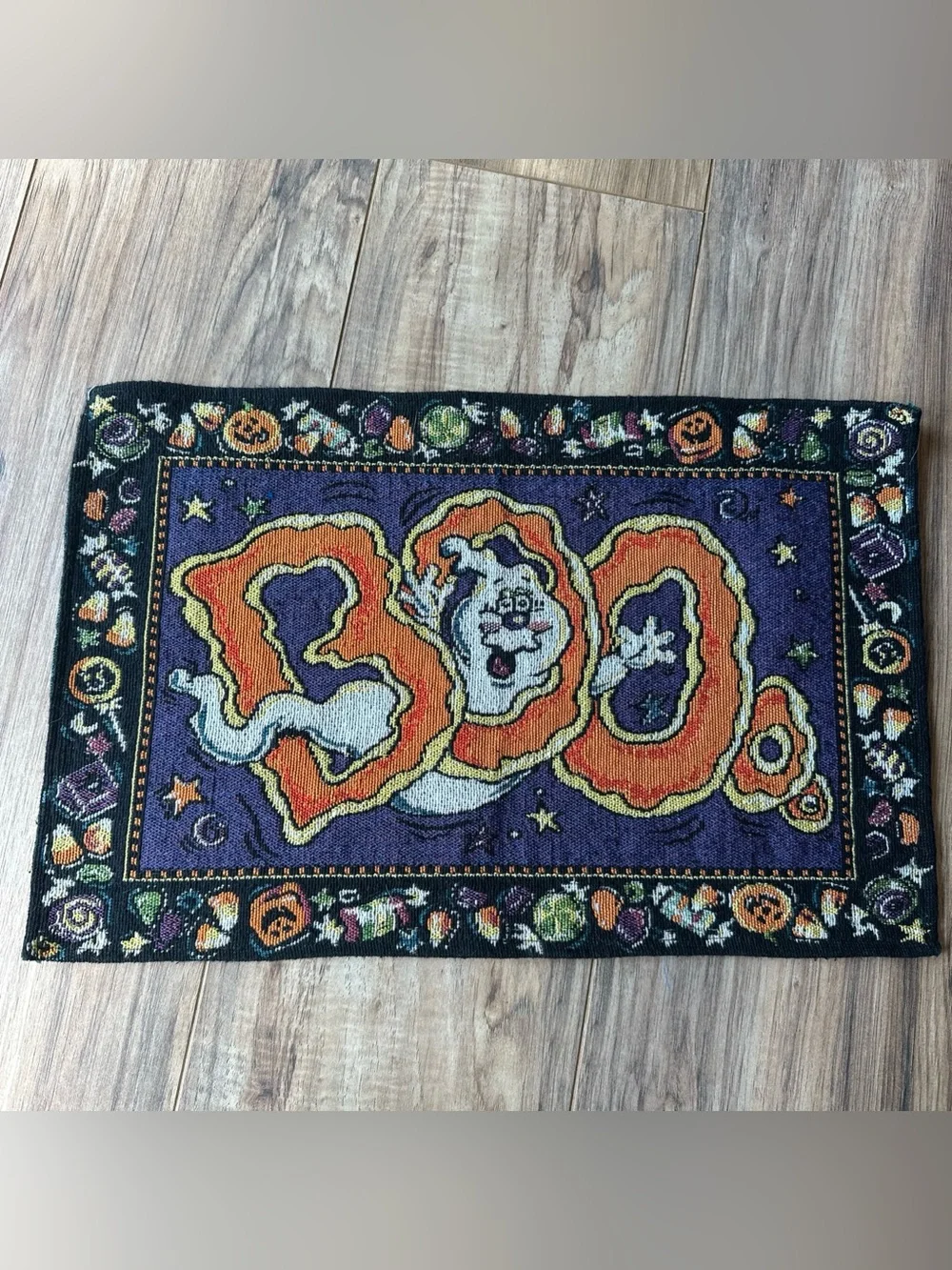 Vintage Halloween Tapestry Placemats Set Of 5 Ghosts Boo Woven Eileen Toohey